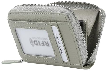 ILIYAH Damen Geldbörse RFID-Blockierung Leder kompaktes Portemonnaie für Frau Reißverschluss Münztasche kleine Damengeldbörse mit ID-Fenster(Grau)
