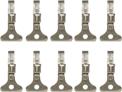 QINALO 10-Pack 304 Stainless Steel Hose Clamps with Adjustable Thumb Screw, Key-Type Design, 8mm Bandwidth, Ideal for Plumbing, Automotive, and Machinery Applications (Size:21-38 mm(13/16-1 1/2)