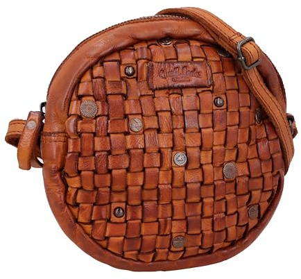 Gusti Leder Umhängetasche – Gabriella Kleine Schultertasche aus Rindsleder im in Braun Flechtoptik-Design mit Metallapplikationen, verstellbarer Trageriemen