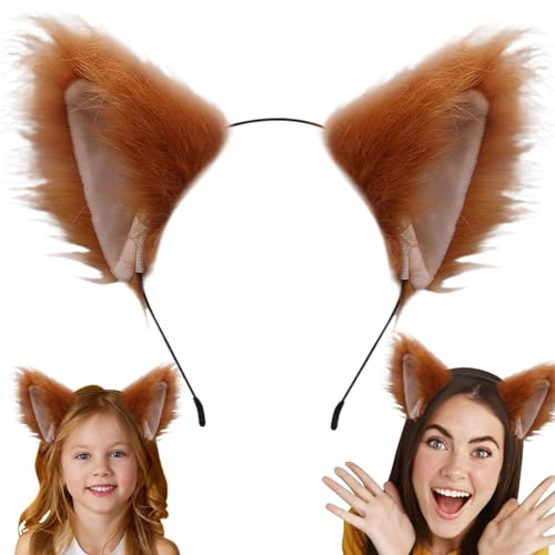 SMELEYOU Katzenohren Cat Ears Ohren Haarreif Katzenohren Stirnband Kunstfell Furry Ohren Haare Hoop Katze Cosplay Party Kostümzubehör Süßes Katzen Stirnbänder für Mädchen Frau Frauen Braun