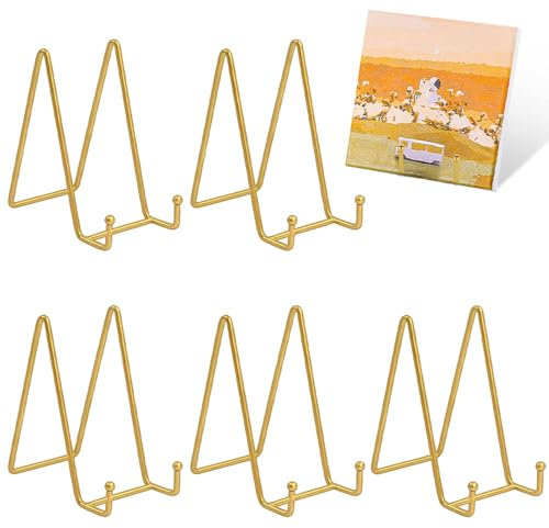 WZHHDM Eisen Display Ständer, 5 Stück 6 Zoll Display Ständer, Metall Tellerständer Tellerhalter Plattenhalter Displayständer für Foto Kunst Teller Bücher Bild Tabletop (Golden)
