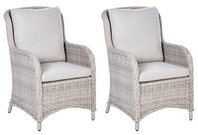 Beliani Gartensessel 2er Set Rattan beige Taupe mit Auflagen hellgrau modern Cascais