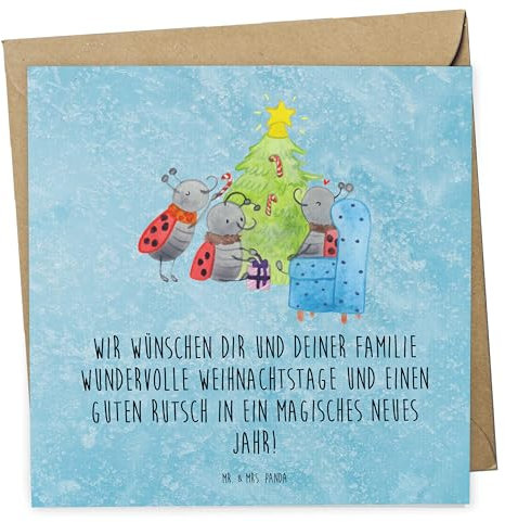 Mr. & Mrs. Panda Klappkarte Weihnachten Smörle - Geschenk, Glückwunschkarte, doppelkarte, faltkarte, Grußkarte, Pfefferminzstange, anlasskarte, Tannennadeln, Weihnachtsbaum