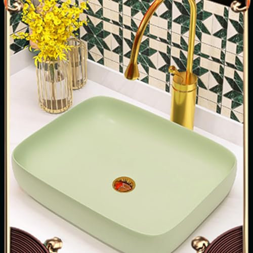 Lavabo da toeletta per Bagno ，mobiletto da toeletta rettangolo rosso Lavandino da bagno ，Lavabo Set con lavatoio Rubinetto Scarico Pop-up，Adatto per hotel, WC, lavandini, bagni(Light green,50*40cm/19.