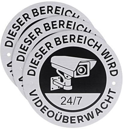 3x Videoüberwachung Privatgrundstück Schild - Rotundigkeit Achtung, Kamera Selbstklebend - Dieser Bereich Wird Videoüberwacht