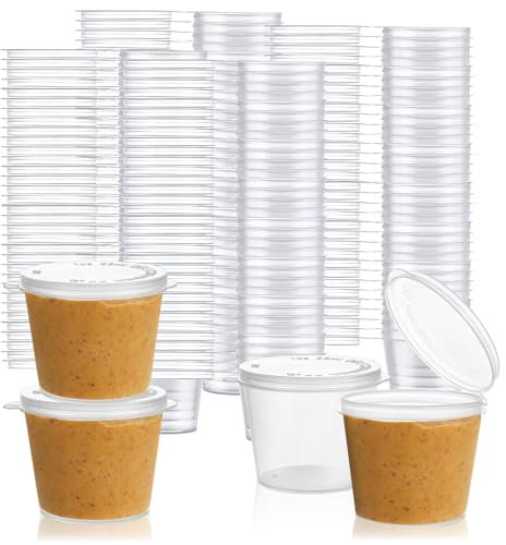 LOPYXBR 300 Stück 25ml Kleine Dosen mit Deckel Plastik 1oz Wiederverwendbar Aufbewahrungsdosen mit Deckel Klein Plastikdosen Mini Dosen für Soßen, Dips, Gewürze, Ketchup Salate, Mikrowellengeeignet