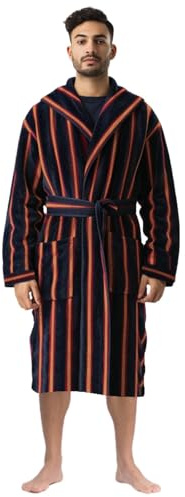 Stars and Stripes Peignoir de luxe pour homme en velours 100 % coton Motif rayures Jaune marine, multicolore, L-XL