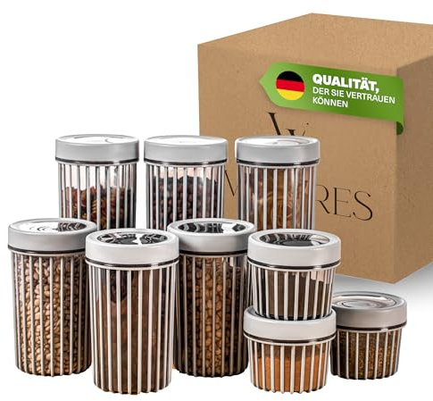 Viwares Vorratsdosen mit Dreh-Deckel - Stapelbares 9er Vorratsbehälter Set in drei Größen - BPA-frei - Zur Müsli Mehl und Zucker Aufbewahrung - Praktische Aufbewahrungsbox für alle Lebensmittel