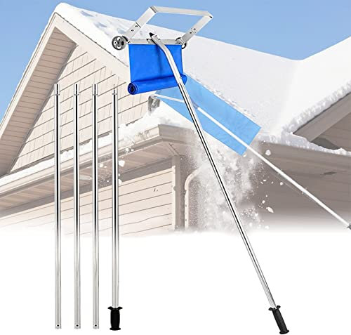Râteau à neige pour toit 21 pieds, pelle à neige en aluminium pour toit avec roues et manche allongé réglable, outil de déneigement pour toit, nettoyage rapide avec protection de toit coulissante en