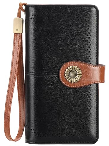 SENDEFN Geldbörse für Damen, Leder, große Damen, Kupplung, RFID-Schutz, blockierend, große Kapazität, Lange Geldbörse mit 24 Kartenfächern und Armband