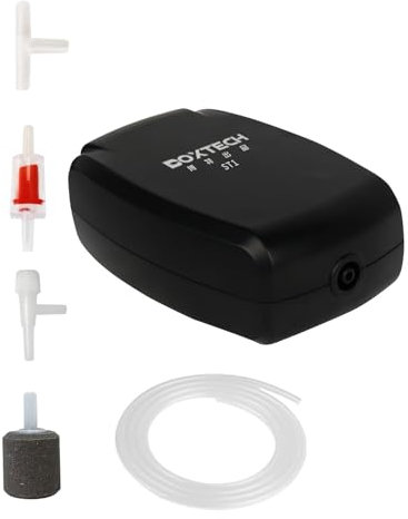 Boxtech Aquarium Luftpumpe,Mini Sauerstoffpumpe mit Luftstein,Rückschlagventil,Leistungsstarke luftsprudler Fisch Pumpe für Nanoaquarien（2 W）
