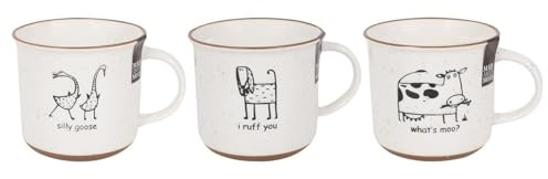 Set of 3 Novelty Speckled Mugs Dog Goose Cow 10oz Coffee Tea Cups New Bone China Clay Mug Set