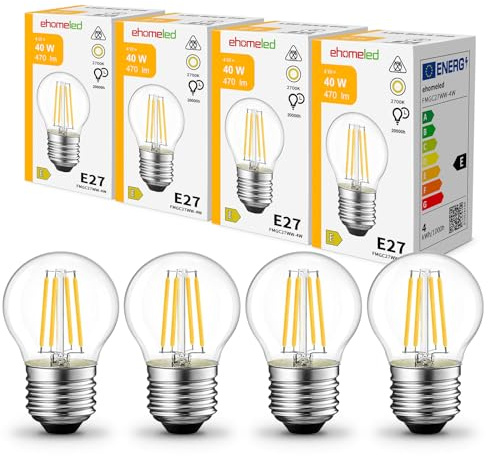 E27 LED G45 Mini Glühbirne 4W ersetzt 40W Glühlampe, Warmweiß 2700K 4 Stück