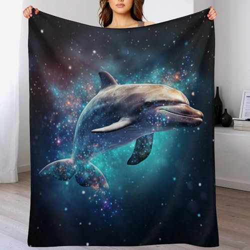 AAPZY Flannel Fleece Decke Mit 3D-Delfin Muster, Leichte, Superweiche, Gemütliche Plüsch-Bettdecke/Sofadecke Vier Jahreszeiten Wohndecke （180×200cm）