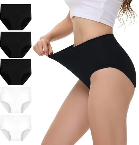NUOZA Trosor för kvinnor, bomull, hög midja, 5-pack, hög trosa, elastisk bodysuit, bekväma och mjuka underkläder, flerfärgad, M