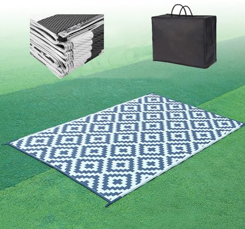 Outdoor-Teppich mit Tasche, wasserdicht, wendbar, tragbar, Kunststoff, Strohteppich für draußen unter der Markise, Matte mit Heringen, gewebte Rasen, Picknick-Matte