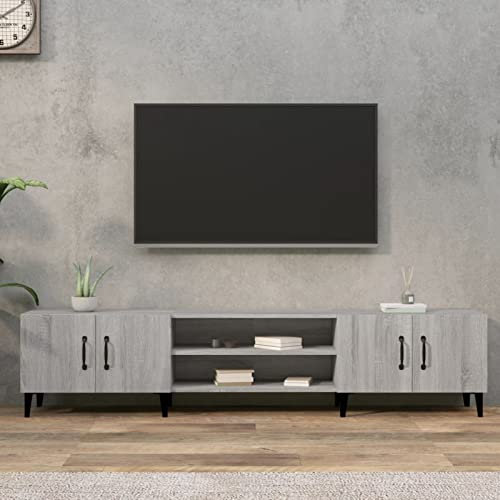 IKAYAA Mobile Porta TV 180 cm con LED Mobile TV Soggiorno 180 cm Mobile Porta TV in Legno per Soggiorno Camera da Letto-Grigio Sonoma-