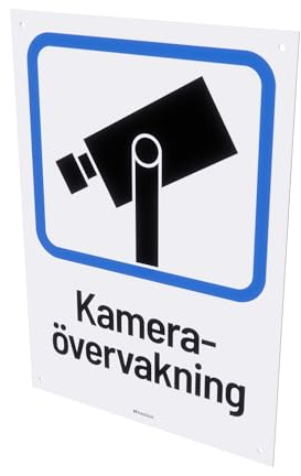 Nosico, Kameraövervakningsskylt, Aluminium 1,5 mm, 1-pack, Svenska, Varningsskylt för Bevakning, Förborrade Skruvhål, Olika Färger och Storlekar (Vit/Blå, 29,7(L) x 21,0(B) cm)