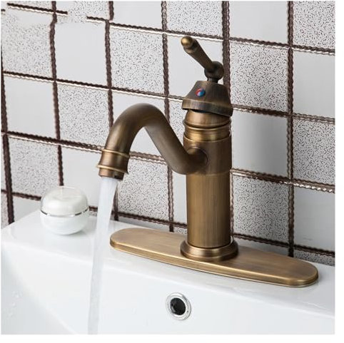 Ornaments Rubinetto da Bagno Girevole a V in Ottone Antico Maniglia Singola Piastra di Copertura Tubo Flessibile per Acqua Calda Fredda Rubinetti montati su Piano Miscelatori Rubinetti Sculpture