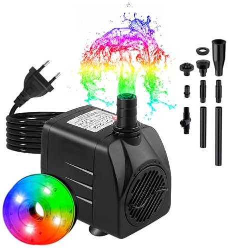 Pompe Aquarium Submersible 15W, T-SUNUS Pompe Eau Submersible Ultra Silencieuse 800L/H 180-240V avec 1.5m Câble, 3 Buses Pour Fontaines Jardins Baignoires Étangs