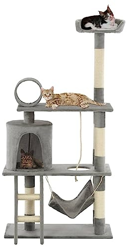 Rascador para Gatos con Poste de sisal, Xichuzi Arbol para Gatos, Gatos Accesorios, Arranhador para Gatos, Arbol Rascador Gatos, 140 cm Gris