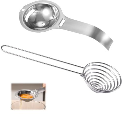 2 Pezzi Separatore di Uova, Separa Tuorlo da Albume In Acciaio Inossidabile con Design a Orecchio Appeso, Separatore Tuorlo Albume con Manici Corti e Lunghi per Cucina Fai Da Te E La Cottura di Torte
