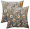 Spring Wild Flower Pillow Covers Set of 2,Gray Floral Embroidered Cushion Cases,Holiday Decor Square Farmhouse Style Throw Pillows for Sofa Bed Couch 20x20 Inch