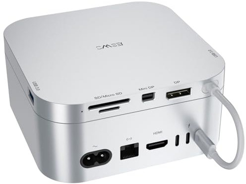JESWO Mac Mini M4 Dock with DisplayPort + Mini DP 4K@60Hz Dual Display, USB C Hub Adapter with 2 USB 3.0 Ports and SD/TF Card Slots, Docking Station for Mac MiniM4/M4 Pro