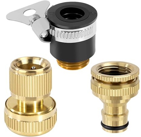 Elegrip Conectores de Grifo de Manguera de Latón Adaptador de Grifo 2 en 1 de 1/2 Pulgada y 3/4 Pulgada, Conector Rápido de Manguera de Jardín de 1/2 Pulgada,3/4 Pipe Ajustado (3 Piezas)