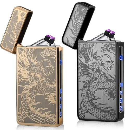 2 Stück Elektrisches Feuerzeug, Arc Plasma Feuerzeug Elektrisches, Drachen-Lighter mit LED Batterieanzeige, USB Wiederaufladbar Winddicht, lichtbogen Lighter für Kerzen Grill