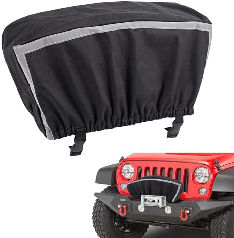 Winch Cover,Winch Protective Cover,Heavy Duty Waterproof Oxford Cloth Winch Covers with Reflective Ribbon for 8000-13500 lbs Electric Winches (21 X 10 X 8 Inches)