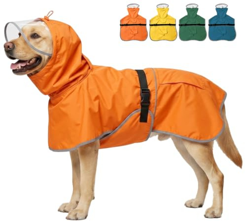 KOOGAL Hunde-Regenmantel mit Kapuze, Wasserdicht, Verstellbar, Leicht, für Kleine, Mittlere und Große Hunde (Orange, 2XL)