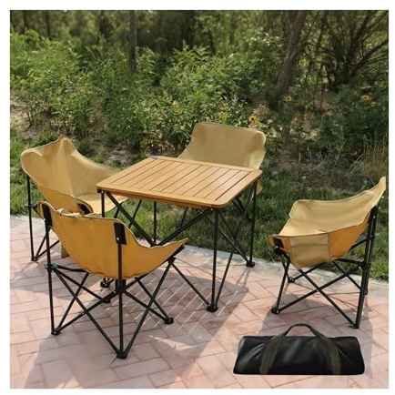 HBOOMOEM Klappbarer Campingtisch Set，Robuster Tisch Und StüHle Im Freien Set ，Wird Mit Einer Aufbewahrungstasche Geliefert, Geeignet FüR Strand, Wandern, Angeln, Grillen.(71CM+4 Chairs)