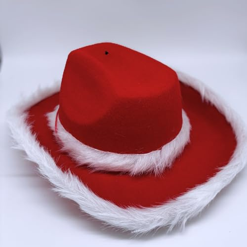KNIXS LED Weihnachts Cowboyhut Rot – Filzhut mit weißem Kunstfellrand & Leuchtstern – Partyhut für Weihnachten, Karneval, Festival & Kostüm – Unisex Einheitsgröße