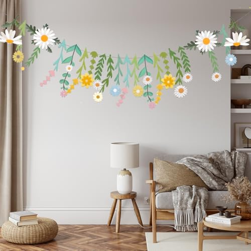 Wilde Blumen, mehrfarbig, elegante Gänseblümchen, Blumendekoration, Bohème, doppelseitig, aus Papier, wiederverwendbar, für Frühling, Sommer, Hochzeit, Babyparty, Geburtstagsgirlande
