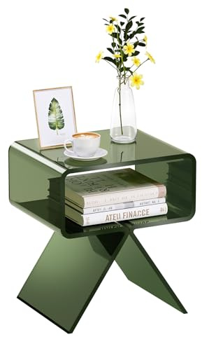 VEVOR Table d'appoint en Acrylique, 30 x 39,1 x 43 cm, Table de Chevet Moderne et Transparente avec étagère de Rangement, Petit Bout de canapé en Acrylique, Charge 10 kg, pour Salon, Chambre, Vert