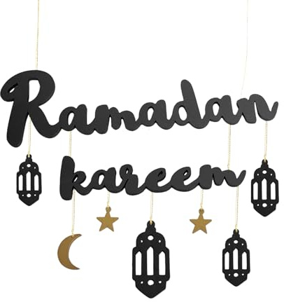fshxj Ramadan Deko,Girlande Kareem Fenster,Ramazan Mubarak TüR AnhäNger Decorations,Ramadan Kareem Holz HäNgedeko Schwarz,Mubarak Ornamente, Wand TüR Fenster