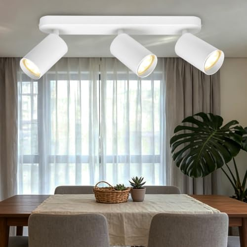 FEILEMAN Deckenstrahler 3 Flammig LED Deckenleuchte Schwenkbar 350°,Weiß | Schwenkbar Strahler GU10 Deckenlampe, Aluminium, Für Wohnzimmer, Küche, Flur, Ohne Leuchtmittel