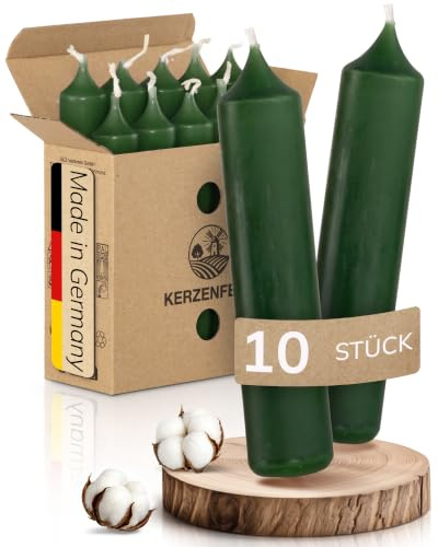 Kerzenfeld® Kurze Stabkerzen Grün, 2-fach getaucht, 10cm x 2,2cm | Made in Germany, Bunte Kleine Kerzen - Ohne Tropfen & Rußen - RAL-Zertifizierte Tafelkerzen, Tischdeko für Zuhause oder Event
