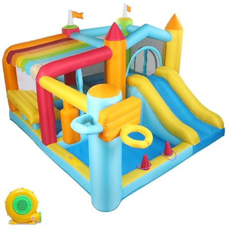 LEADZM Château Gonflable avec Souffleur, Piscine, Support de Boxe, pour Extérieure/Intérieure, 356x315x203cm