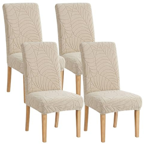 LIRONGTAGE Chair Covers for Dining Chairs Set of 4 - Stretch Jacquard Dining Chair Covers - Universal Fit Washable Protector Parson Chair Slipcovers for Kitchen, Dining, Wedding, Hotel, Sand Beige