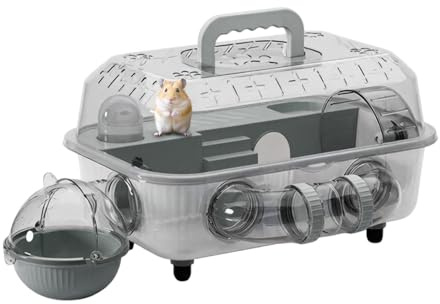 Hamsterkäfig, transparent, 2 Etagen | mit leisem Rad 37 x 25 x 22 cm | Lebensraum für Hamster, Mäuse, drinnen und draußen, Training und Erholung