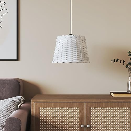 Lampenschirm Weiß Ø30x20 cm Korbweide für E27 Fassung Pendelleuchte Deckenlampe Korblampe Wohnzimmer Schlafzimmer