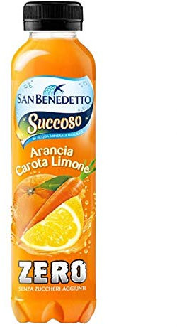 San Benedetto, Succoso Zero alla Arancia, Carota e Limone, 12x400 ml Bevanda Leggera e Dissetante in Acqua Minerale Naturale, Senza Zuccheri, Conservanti Coloranti e Glutine