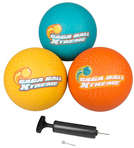 Gaga Ball 8.5 Inch Playground Balls w Air Pump (3 pk)- Durable Rubber Balls Official Size for Dodgeball & Handball - Great for Outside Play, School Recess Games & Kickball - Kids Easter Basket Stuffer