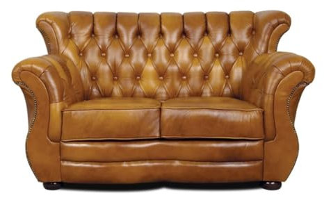 Casa Padrino Luxus Chesterfield Echtleder 2er Sofa Braun 150 x 85 x H. 90 cm - Echtleder Möbel