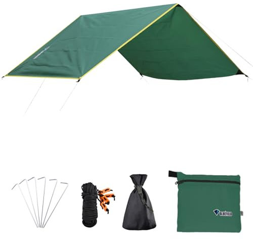 Azarxis Wassedichte Zeltplane, Tarp für Hängematte, Leicht und Kompakt, Sonnenschutz für Outdoor Camping (Grün, L - 240 x 220 cm)