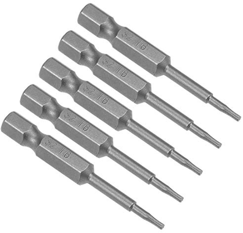 sourcing map 5 Stück T6 magnetische Torx-Schraubendreher-Bits, 1/4 Zoll Sechskantschaft, 5,1 cm Länge, S2 Elektrowerkzeug