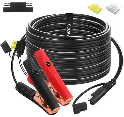 SCCKE 16.5FT 14AWG Battery Alligator Crocodile Clip to SAE Connector Extension Cable,12V SAE Quick Release Adapter to Alligator Clips Quick Disconnect Cable