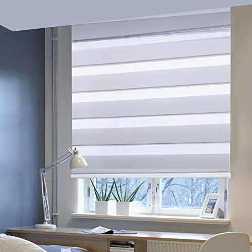 Laneetal Doppelrollo ohne Bohren Klemmfix, Duo Rollo Seitenzugrollo mit Klämmträgern, Sicht und Sonnenschutz für Fenster Tür Wand, lichtdurchlässig u. Verdunkelnd (Grau, 90 x 150 cm)